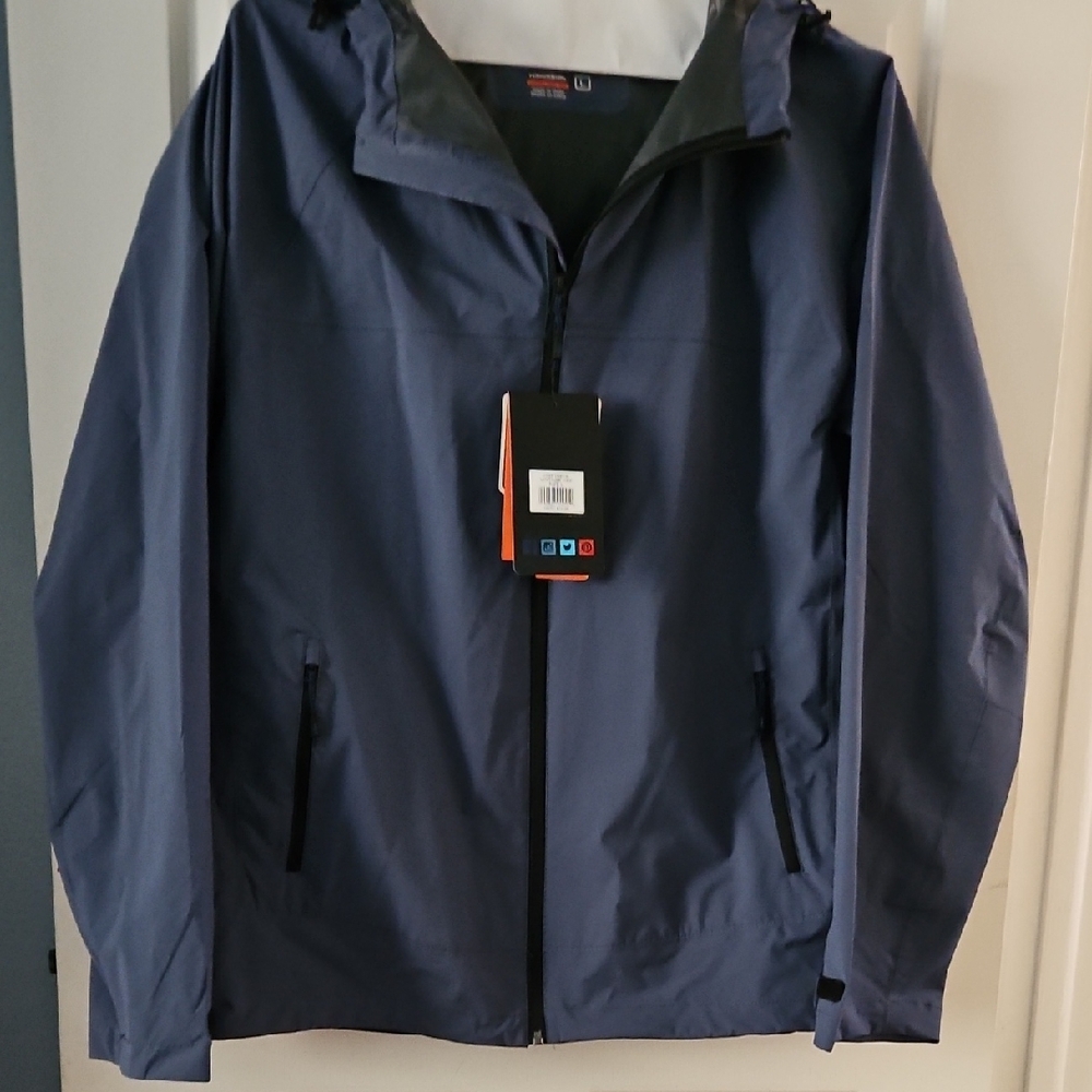 Men's Navy Hooded Rain Jacket with Zip Pockets